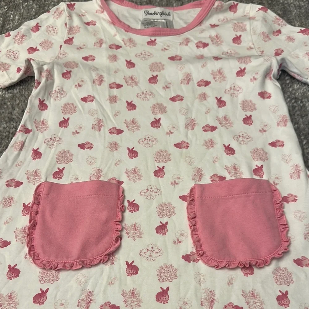 EUC Smockingbird floral bunny print nightgown with ruffle pockets size 12